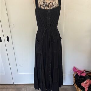Free People Black Sleeveless Square Neck Sundress